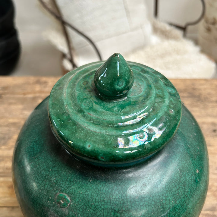 Antique jade ginger jar with lid