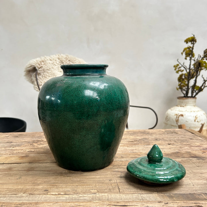 Antique jade ginger jar with lid 