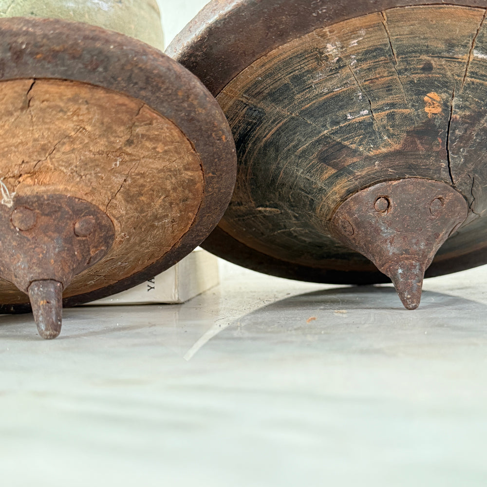 Antique natural spinning tops