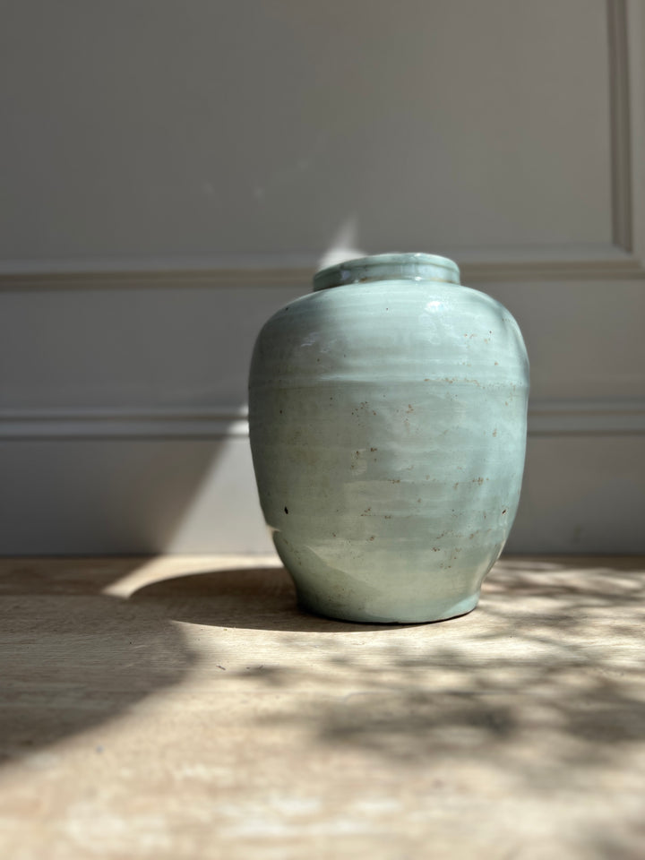 Antique pale blue preserve pot vase