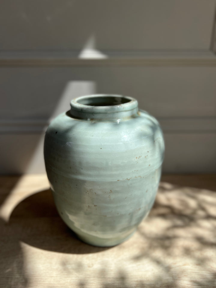 Antique pale blue preserve pot vase