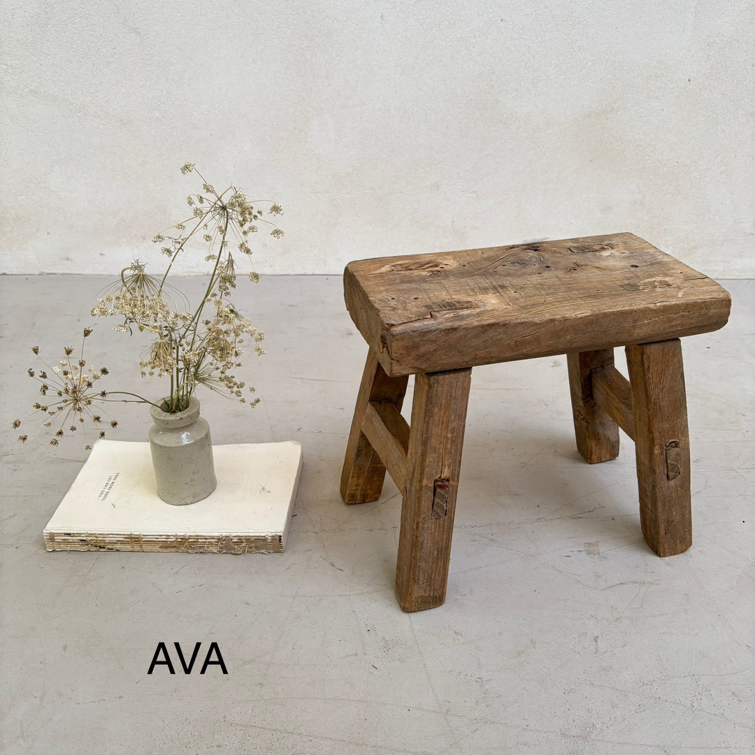 Antique rustic wood footstool  AVA