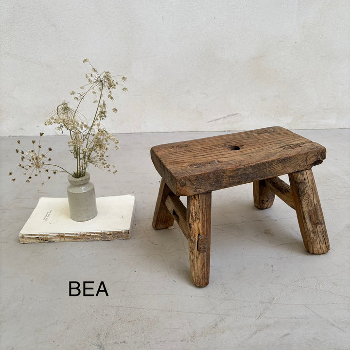 Antique rustic wood footstool BEA