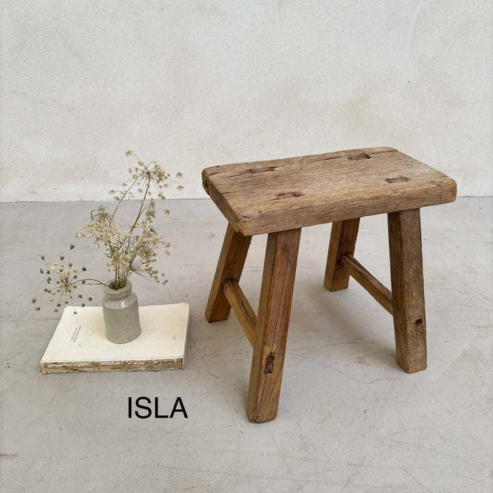 Antique rustic wood footstool  ISLA
