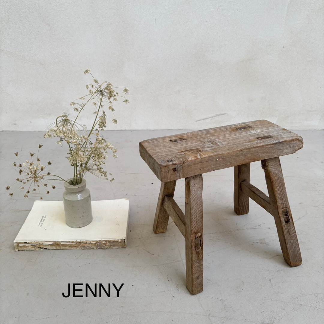 Antique rustic wood footstool  JENNY