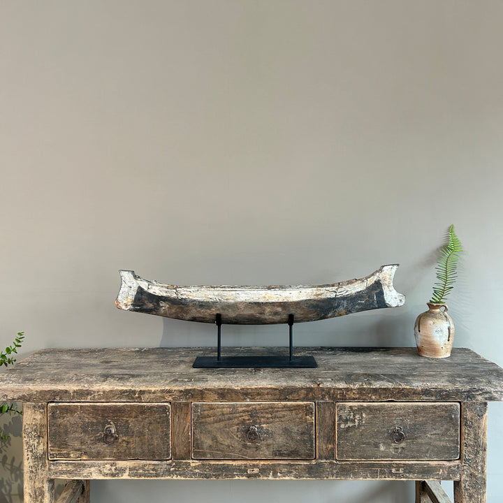 Antique wooden boat on stand | Krishna