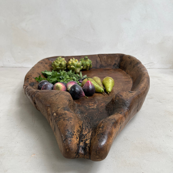 Antique wooden olive press collection bowl