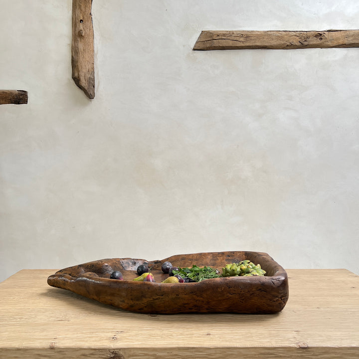 Antique wooden olive press collection bowl