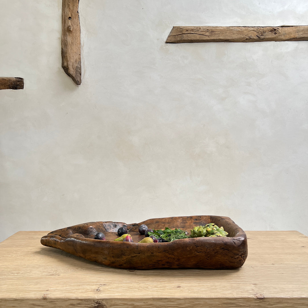 Antique wooden olive press collection bowl