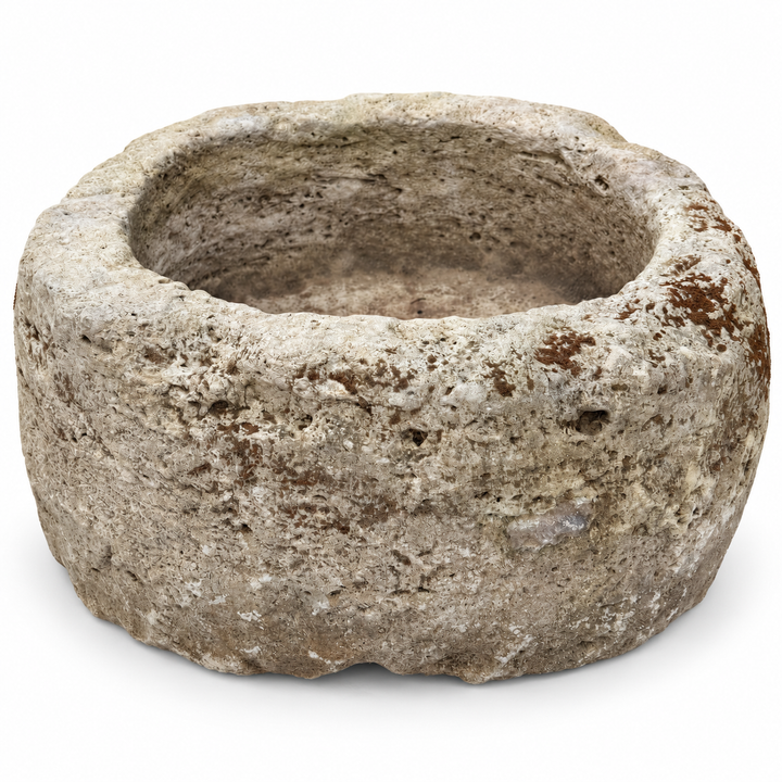 Antique Hand Carved Round Stone Trough | C