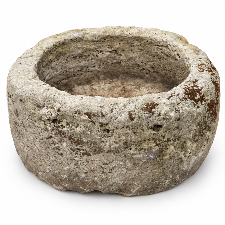 Antique Hand Carved Round Stone Trough | C