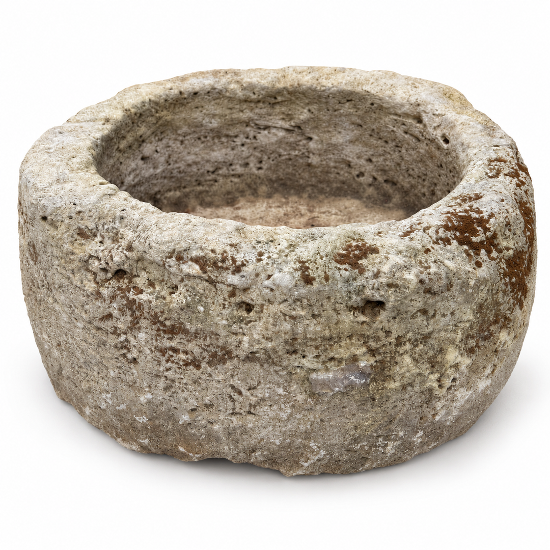 Antique Hand Carved Round Stone Trough | C