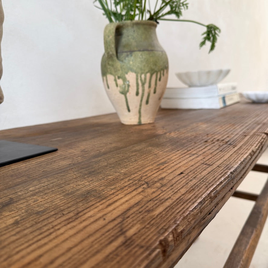 Extra Large Antique Elm Console Table Dark Wood | Cliveden