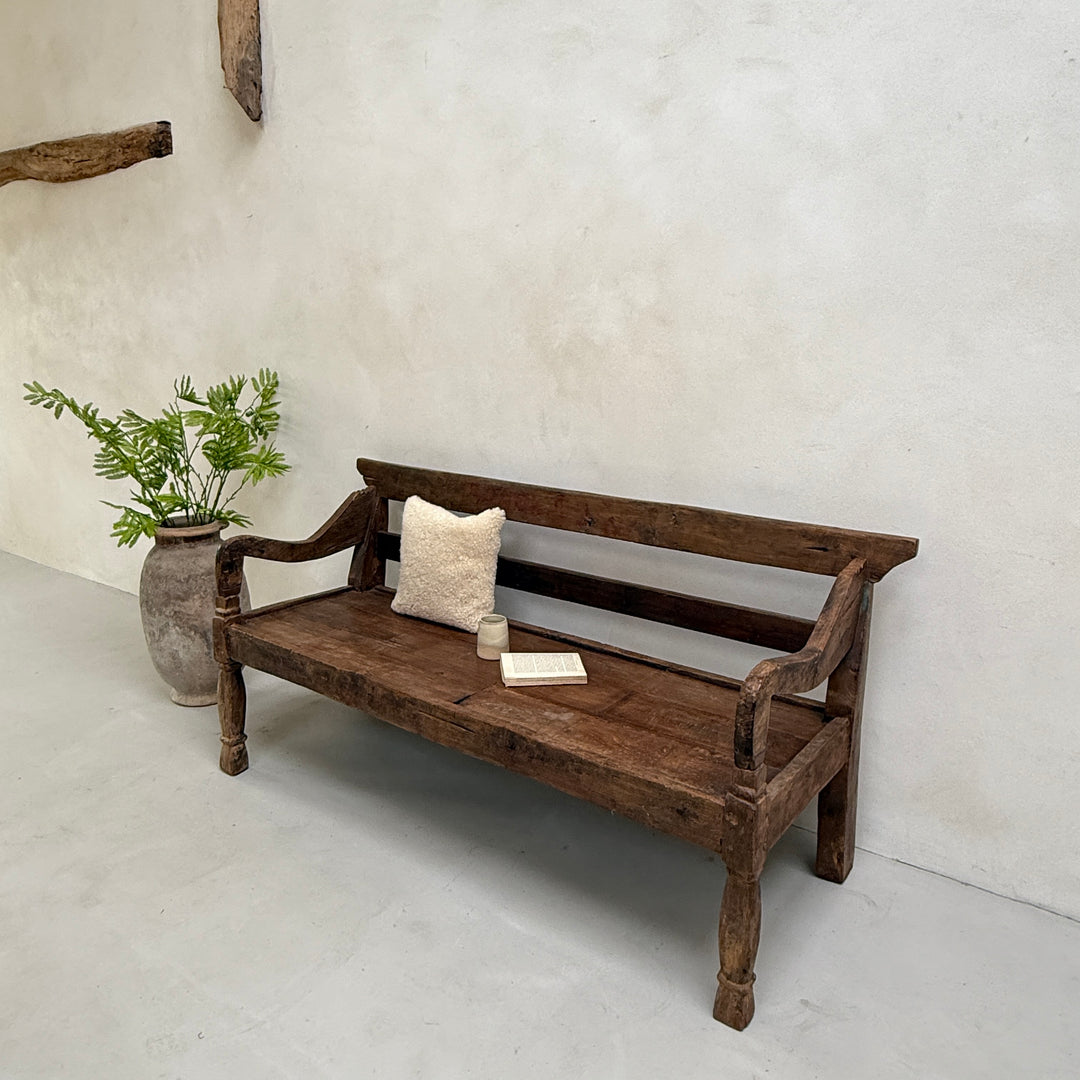 Large antique hand carved wooden bench