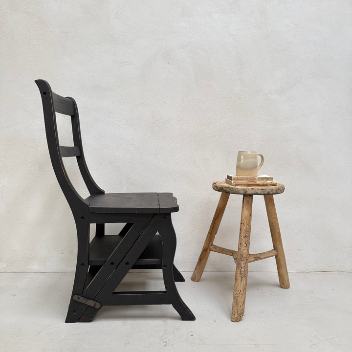 Vintage Black Folding Library Steps Chair