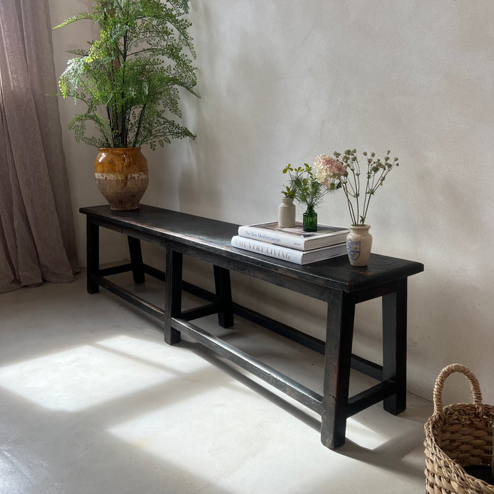 Antique Dark Teak Utility Hallway Bench | Yuni