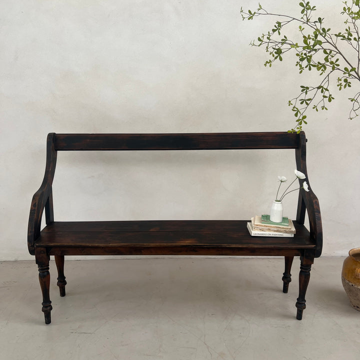 Vintage Dark Pine Church Bench | Ophelia