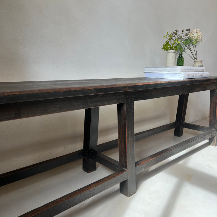 Antique Dark Teak Utility Hallway Bench | Yuni