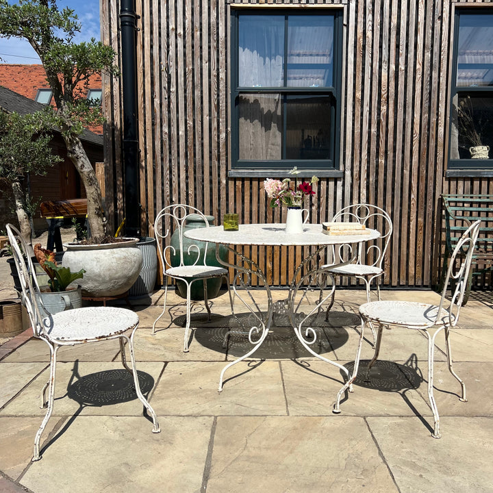 Vintage French Provincial Style White Iron Bistro Set | Stephanie