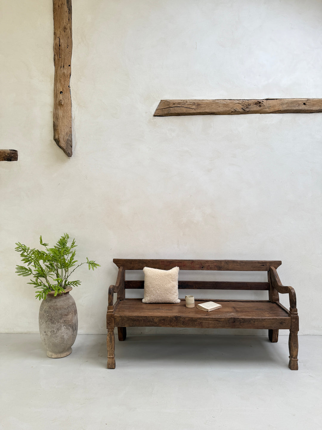 Large antique hand carved wooden bench