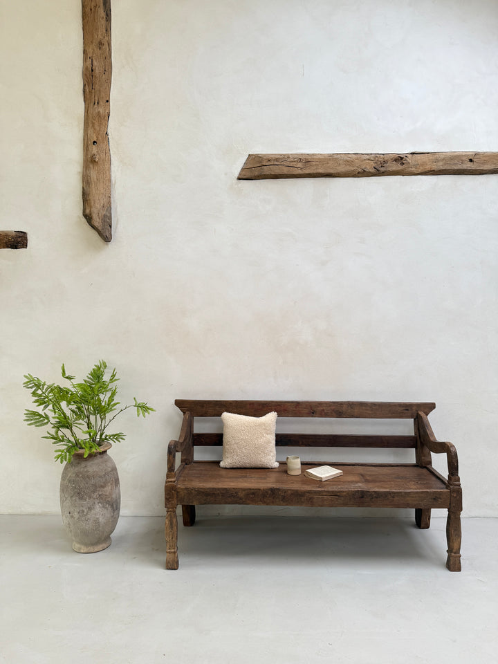 Large antique hand carved wooden bench