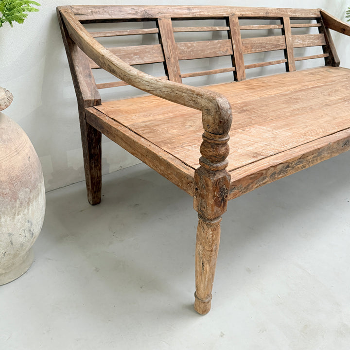 Large antique hand carved wooden Daybed Bench | Sebastian