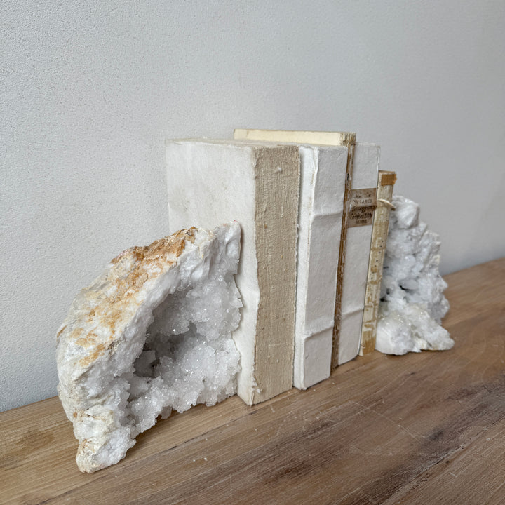 Geode limestone & crystal bookend pair