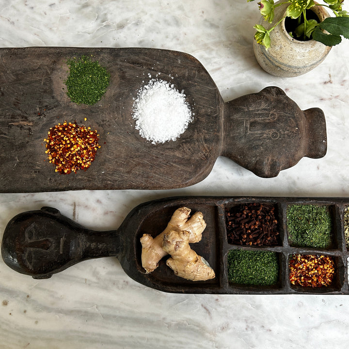 Large Rustic Wooden Spice Tray with Face | Candra
