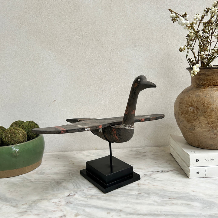 Antique Wooden Bird On Stand | Mentari