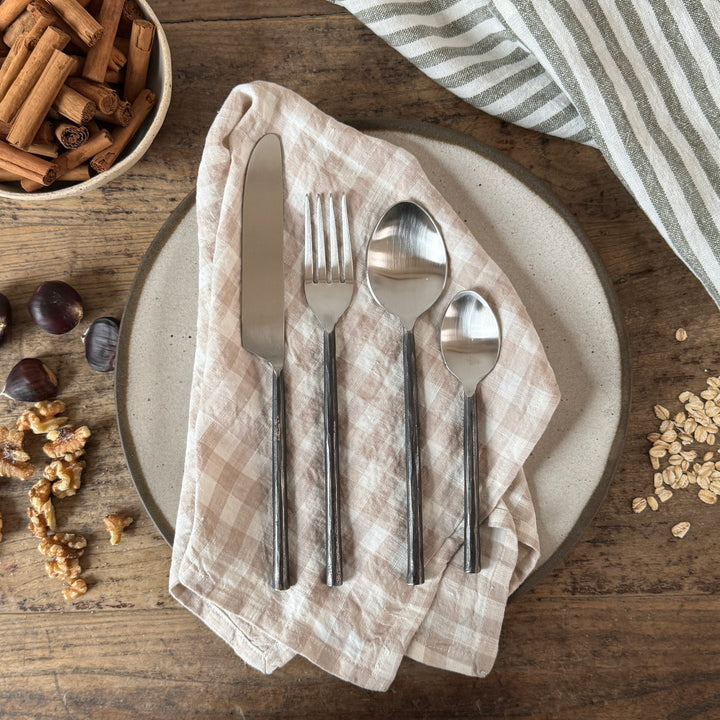 Oatmeal &amp; White Gingham Check Linen Napkin | 45x45cm