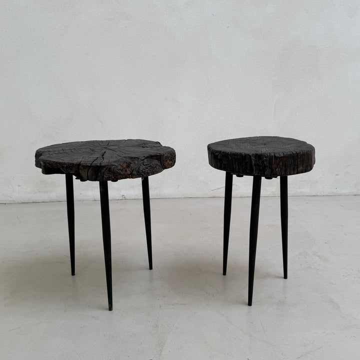 Pair of small burr walnut side tables