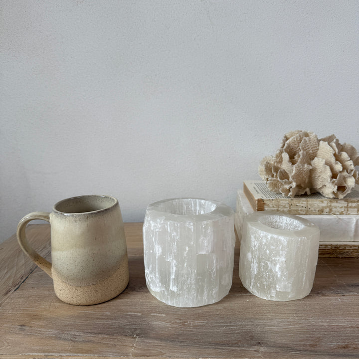 Ivory Selenite Tealight Holder