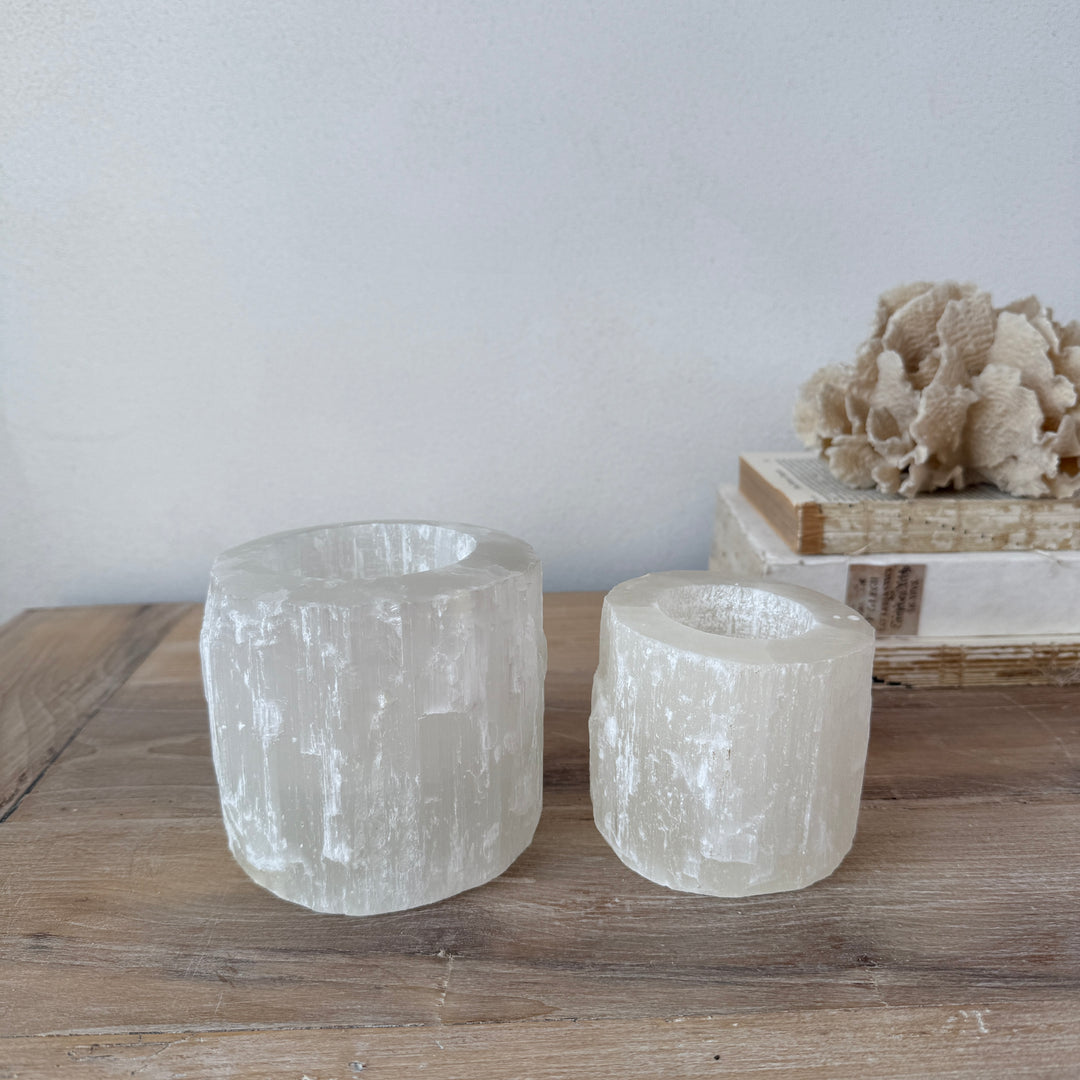 Ivory Selenite Tealight Holder