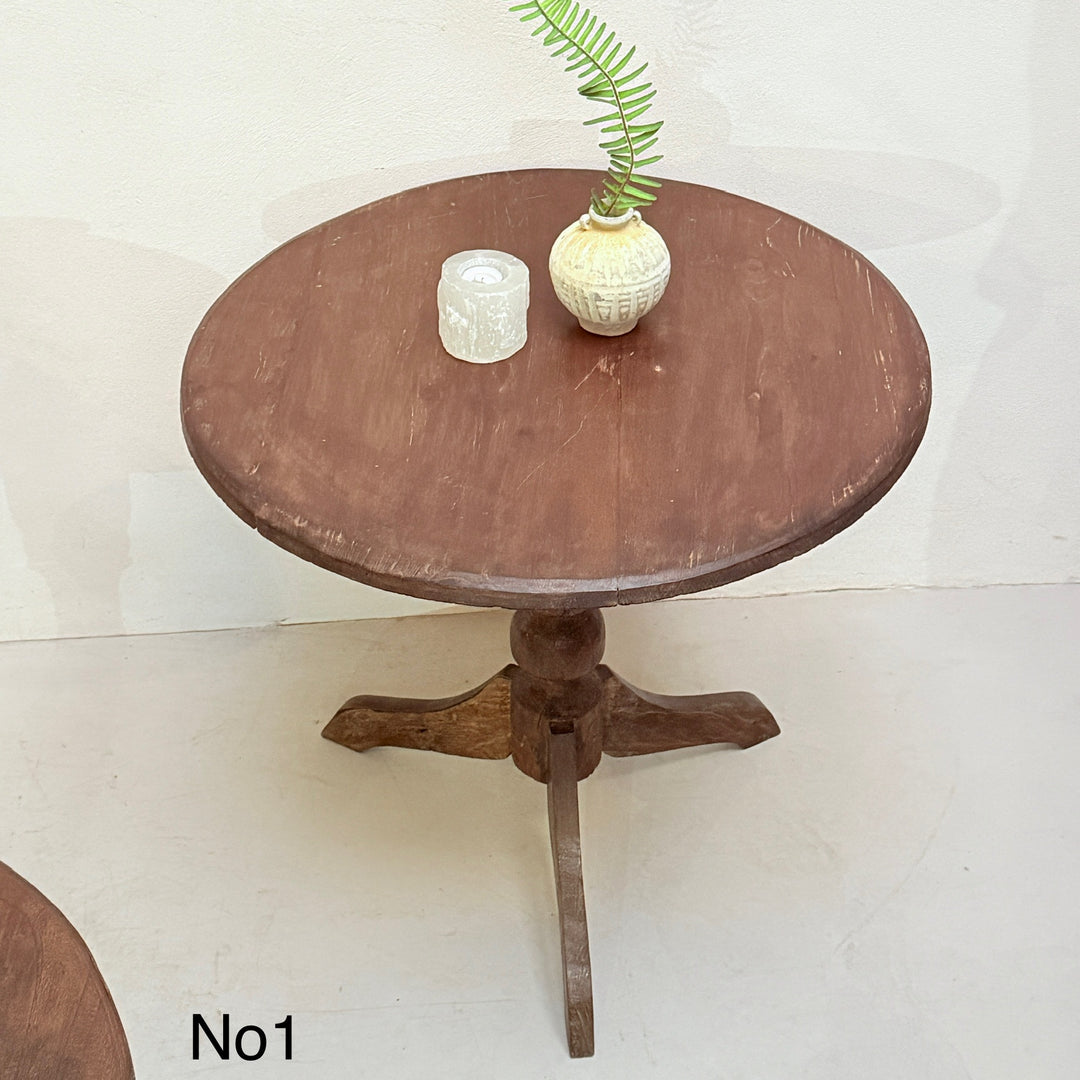 Antique Pedestal Round Side Tables