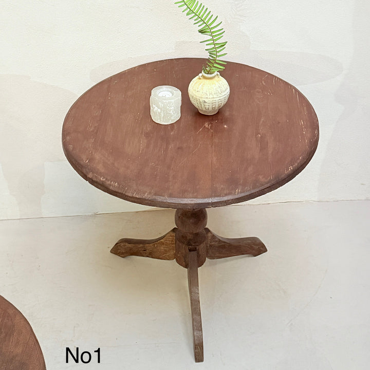 Antique Pedestal Round Side Tables