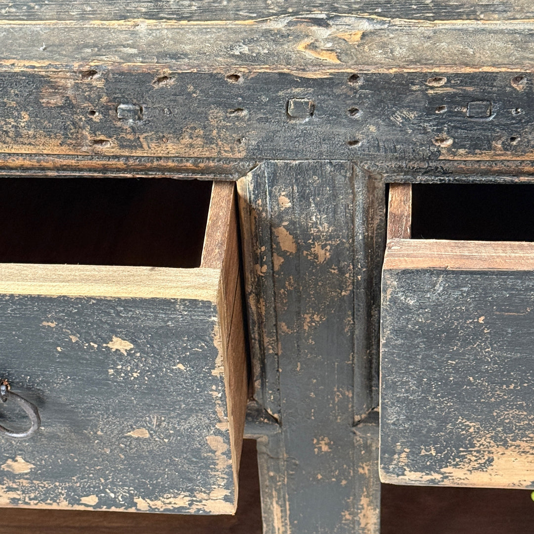 Antique black rustic shop counter with drawers | Ashley