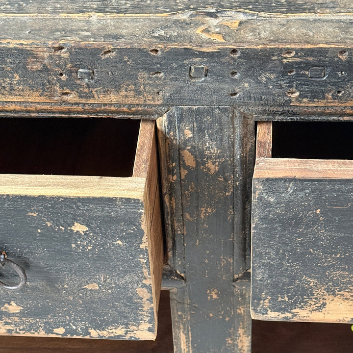 Antique black rustic shop counter with drawers | Ashley