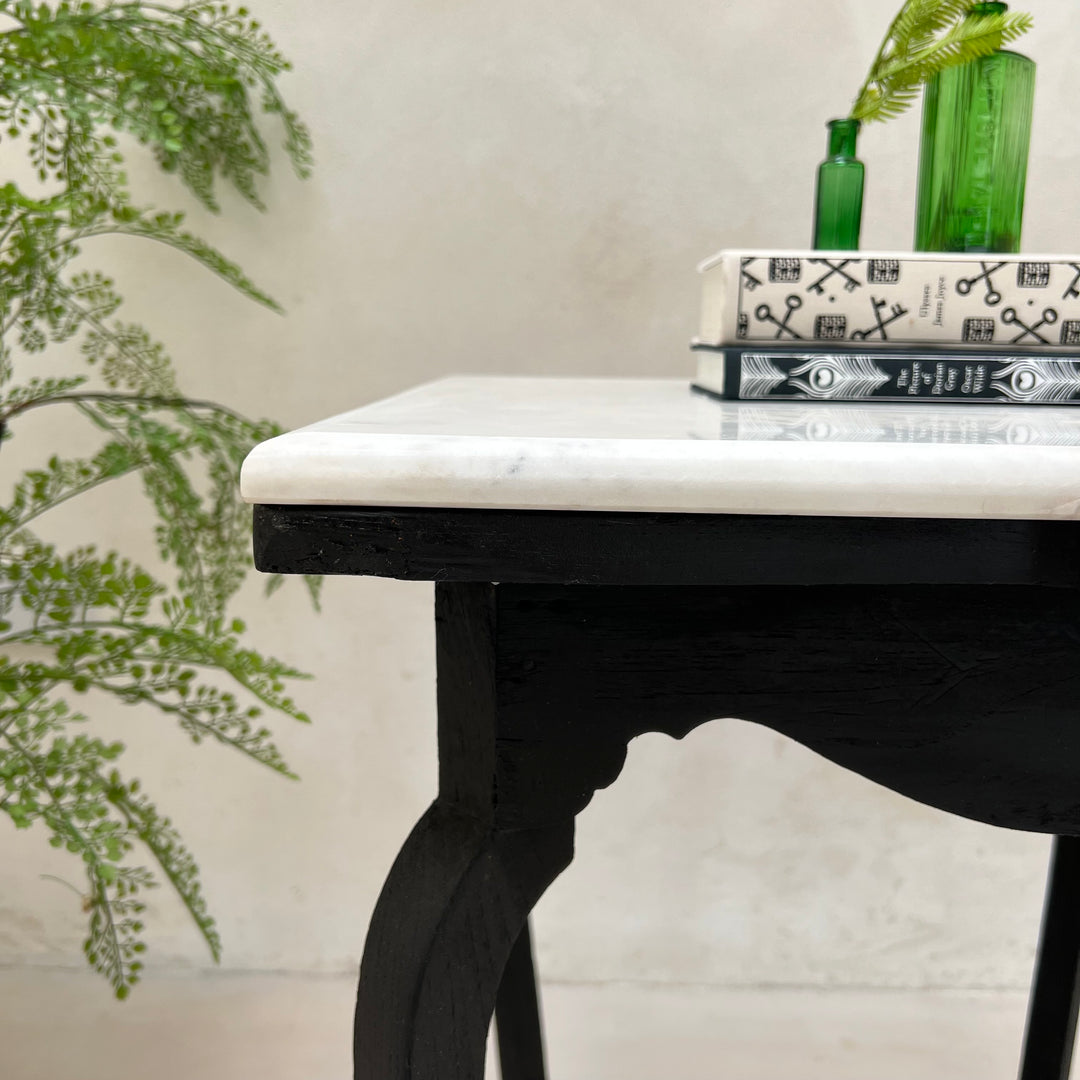 Vintage Polished Marble Top Square Side Table | Arnot