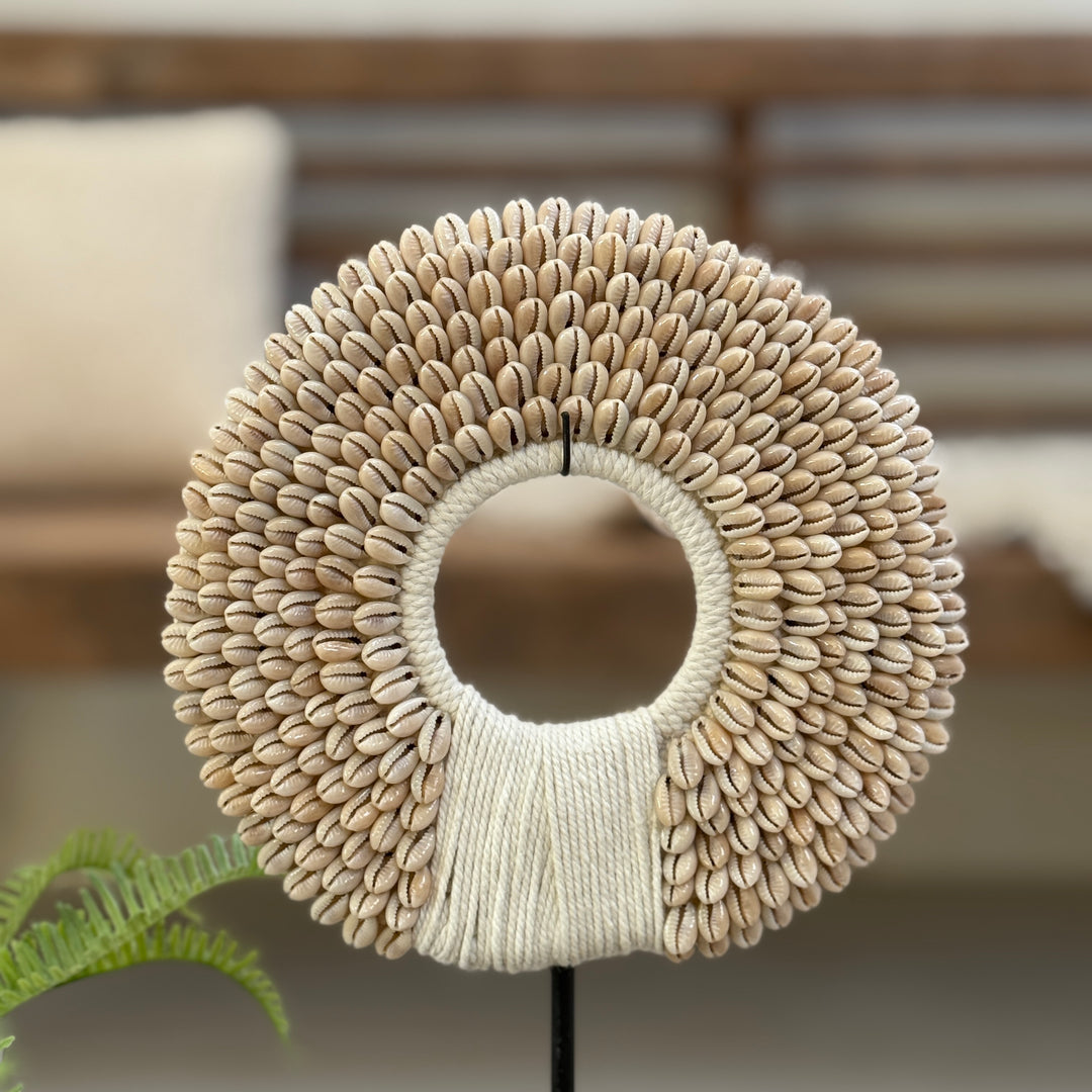 Beaded shell circle on stand | Small