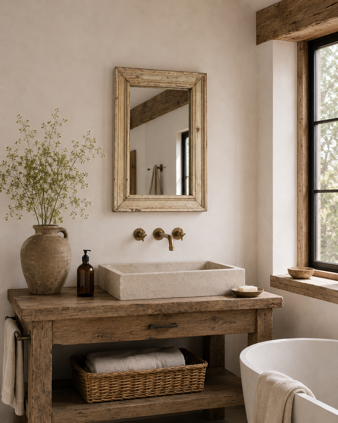Vintage Reclaimed Architectural Teak Wall Mirror | Belle