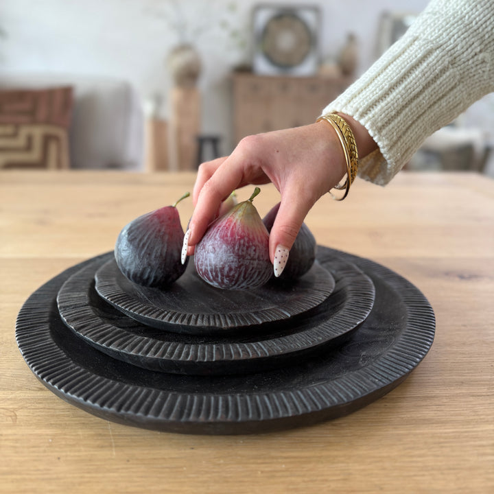 Black Carved Teak Plate