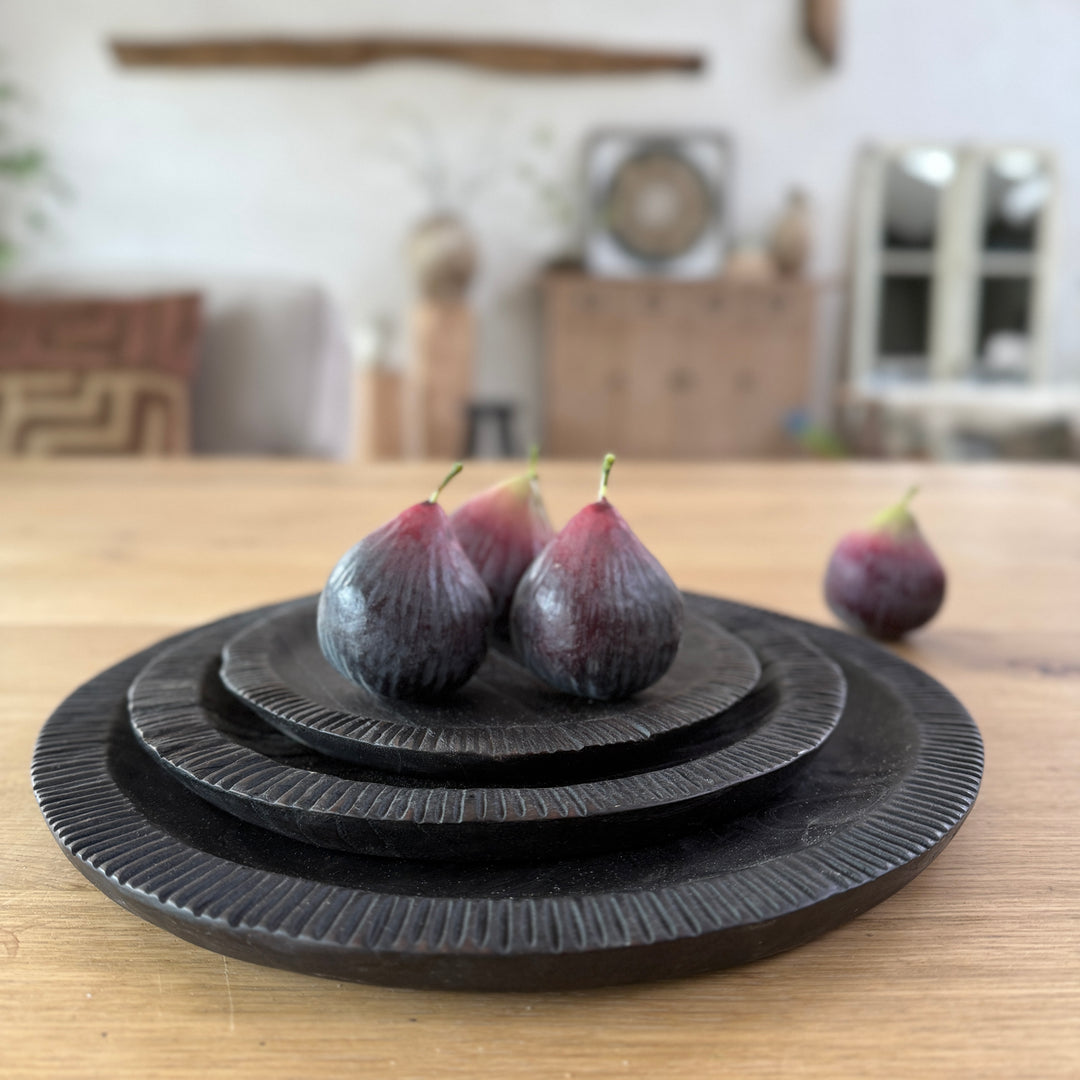Black Carved Teak Plate