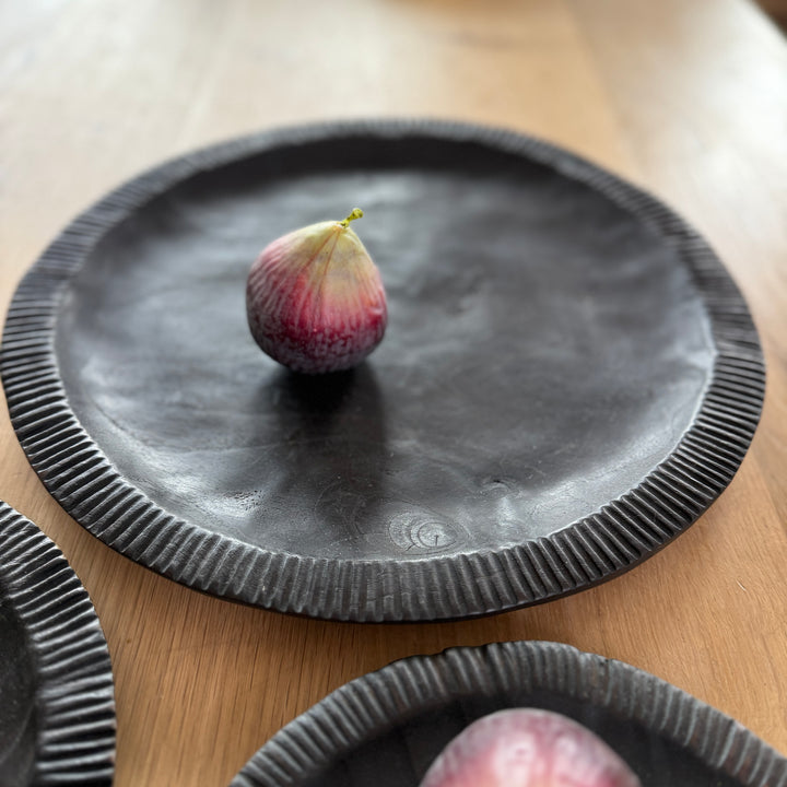 Black Carved Teak Plate