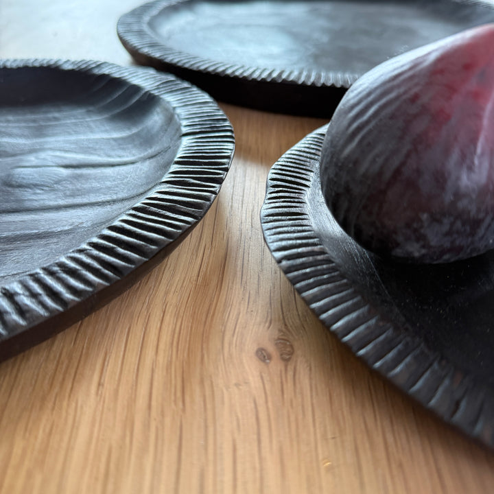 Black Carved Teak Plate