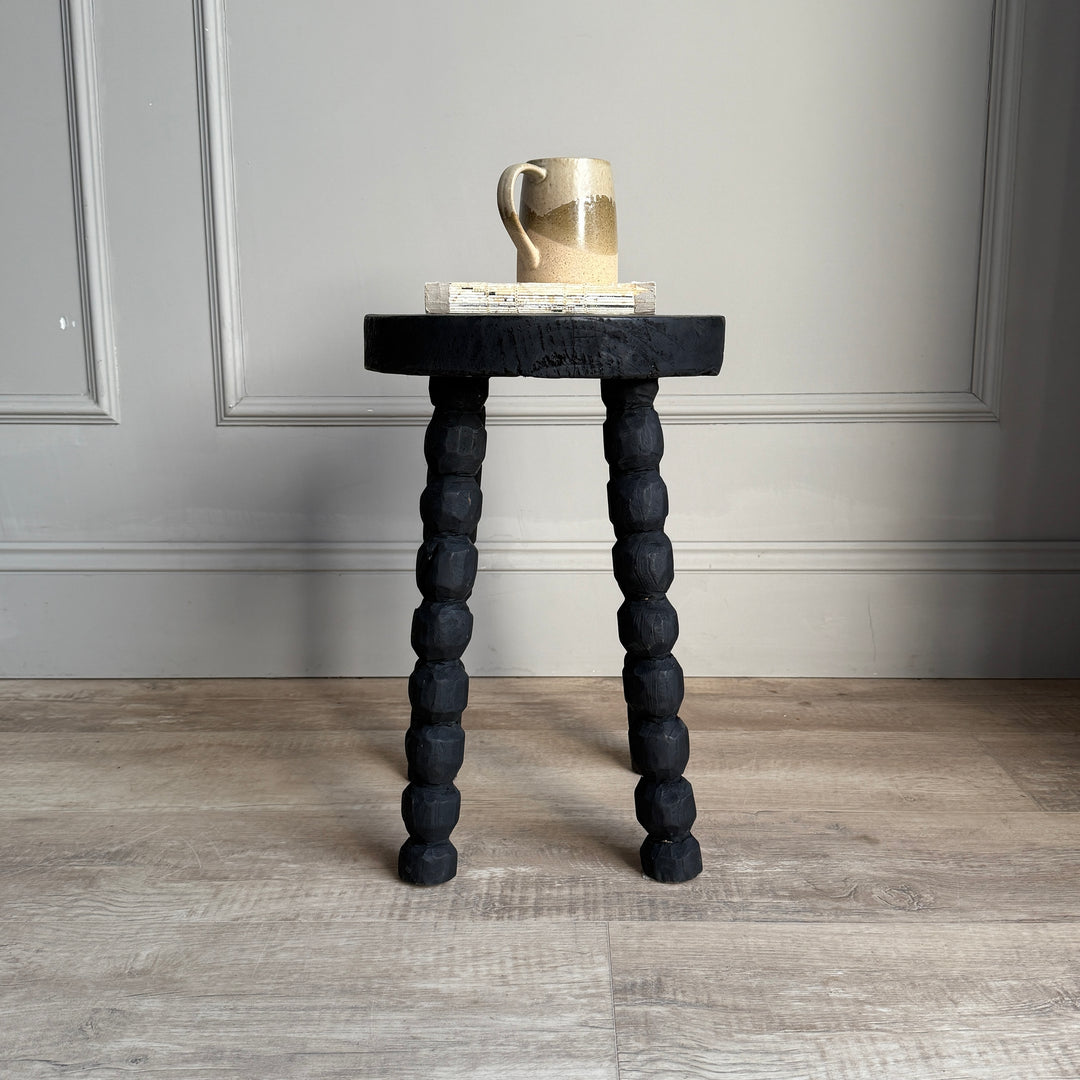 Black Wooden Bobbin Stool 