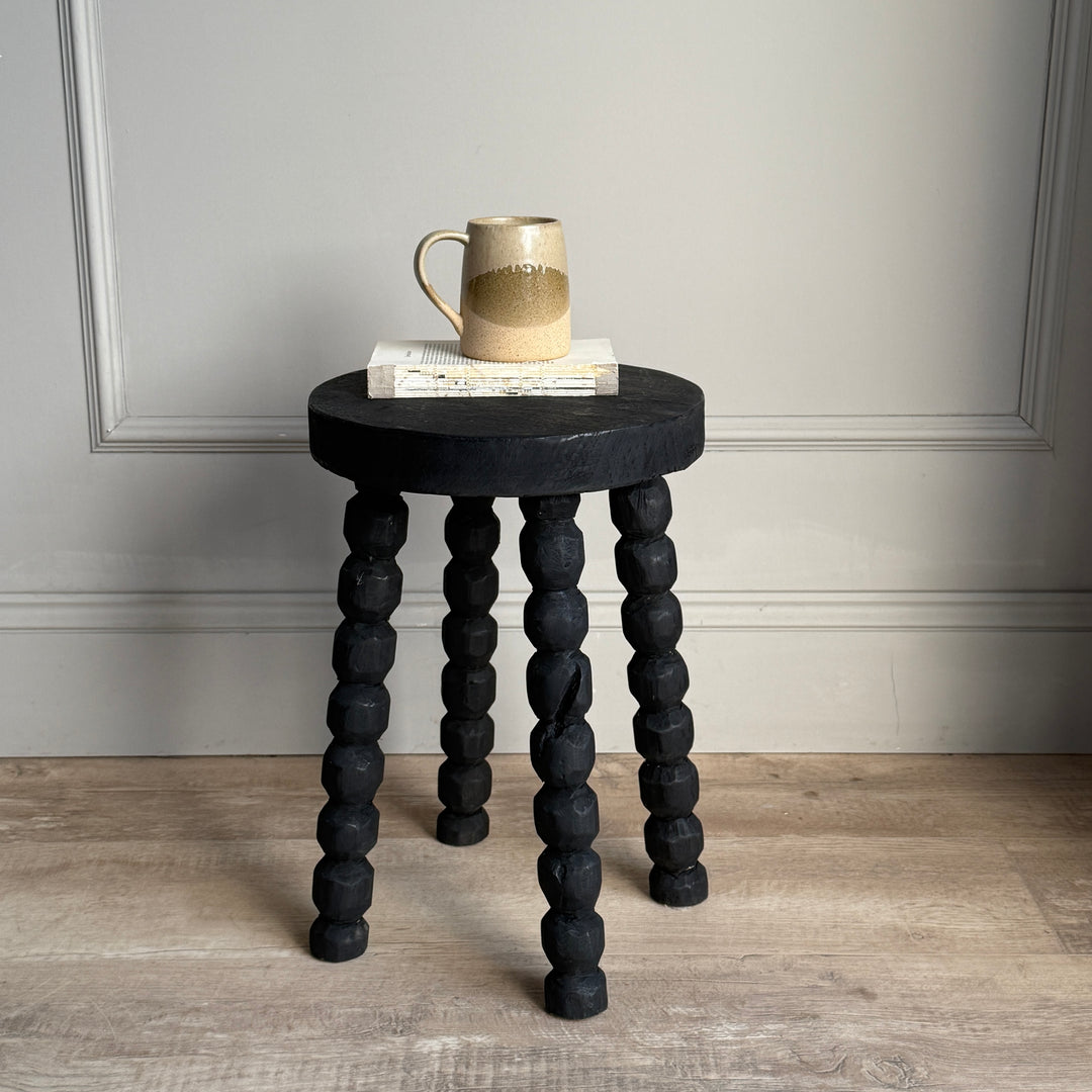 Black Wooden Bobbin Stool 