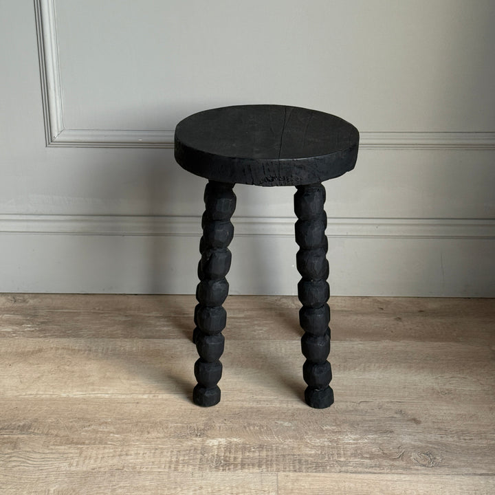 Black Wooden Bobbin Stool