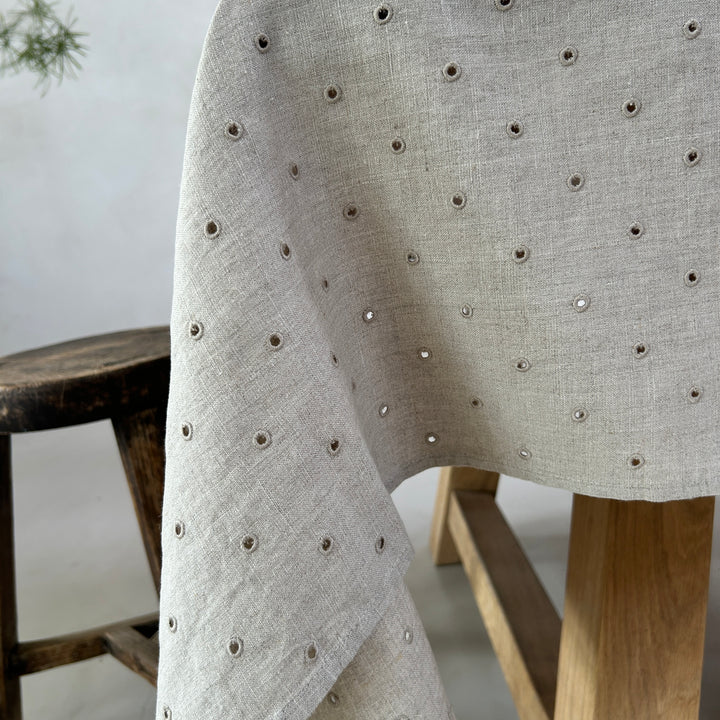 Broderie Dots Linen Tablecloth | Pebble