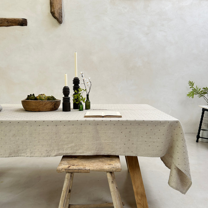 Broderie Dots Linen Tablecloth | Pebble