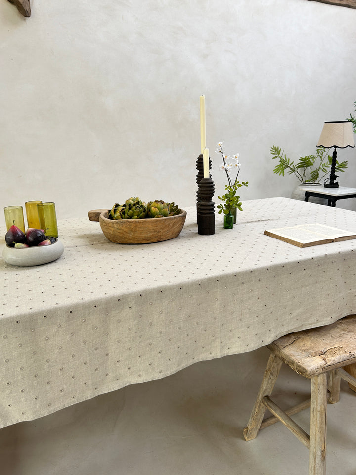 Broderie Dots Linen Tablecloth | Pebble 